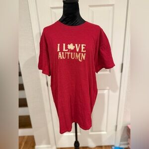 Gildan Red ‘I Love Autumn’ Graphic Tee Shirt - Fall Season Leaf Print Size Large